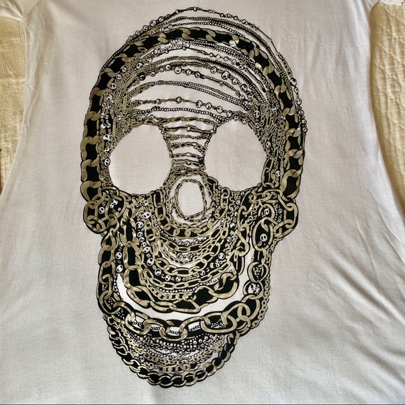 🔥HP🔥LAUREN MOSHI * NWOT Celeb Designer Metallic Skull T - Picture 6 of 7